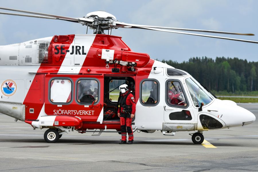 Rescue team Agusta Westland SAR helicopter 