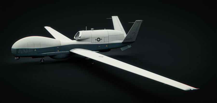 drones military This image depicts a close-up view of a military MQ-4 reconnaissance drone. The unmanned aerial vehicle (UAV) has a sleek, aerodynamic design with a large, rounded nose and minimalistic, smooth surface details, emphasizing its advanced technology for surveillance and reconnaissance. It bears markings for the Navy, with caution symbols and maintenance markings along the body. *** If you’ve used my images, please make sure to mention me *** E-mail for collaboration: koznov.sergey@gmail.com *** YON 