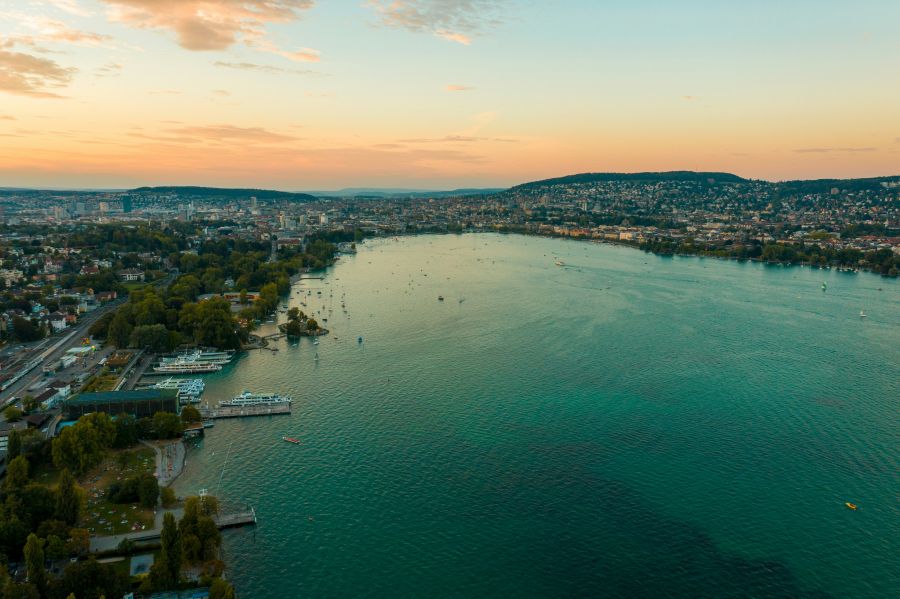 lake Zurich Second time flying with new toy.  Lake Zurich at sunset. 