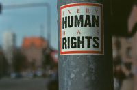 Human rights EVERY HUMAN HAS RIGHTS. Urban street art sticker. Leica R7 (1994), Summilux-R 1.4 50mm (1983). Hi-Res analog scan by www.totallyinfocus.com – Kodak Ektar 100 
