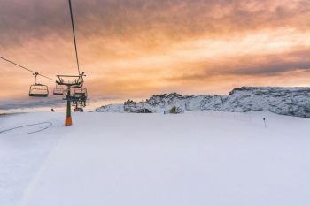 ski lift Sunset over the piste 