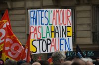 Hate symbols May 1th 2017 protest against political extremism in Paris. paris,france,current events