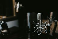 Radio station Condenser microphone in a studio 