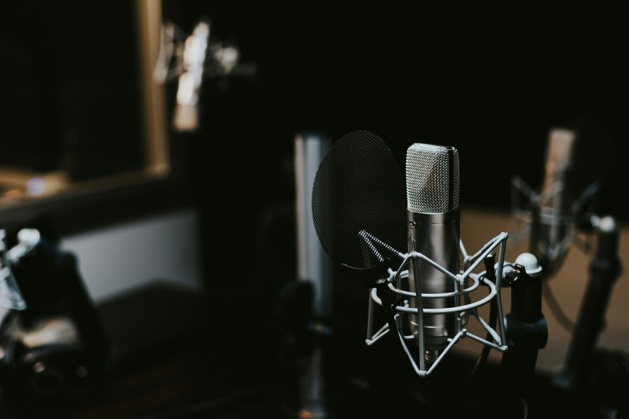 Radio station Condenser microphone in a studio 