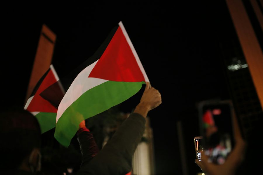 Palestine İsrailin Filistin zulmüne bir el ve bir bayrakla protesto etmek