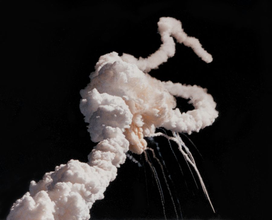 tragedy On January 28, 1986, the Space Shuttle Challenger and her seven-member crew were lost when a ruptured O-ring in the right Solid Rocket Booster caused an explosion soon after launch