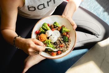 Food resilience healthy grain and salad bowl after yoga class