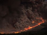 Fire Smoke Eruption of Sinabung-volcano on Indonesian island Sumatra. Its part of an documentation on my website vulkane.net. fire,black smoke,eruption