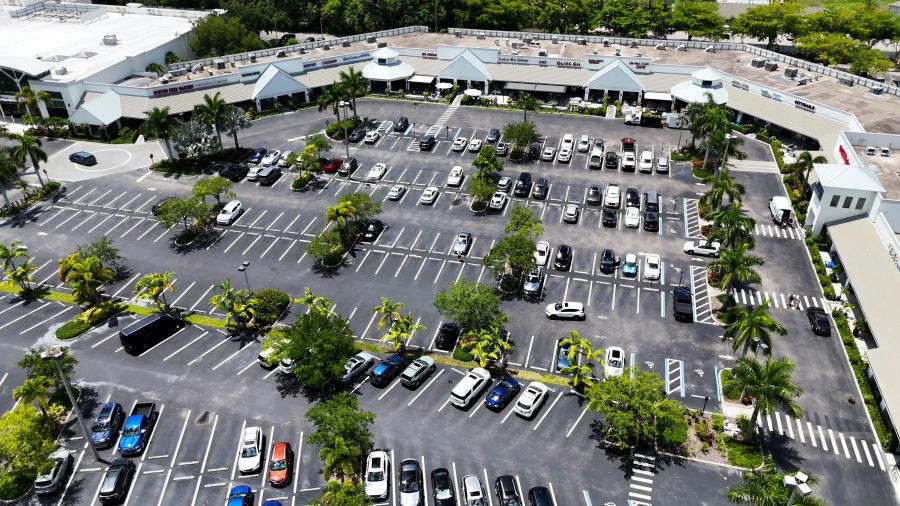 shopping parking Drone view of a large parking lot at a shopping center in Naples, Florida 