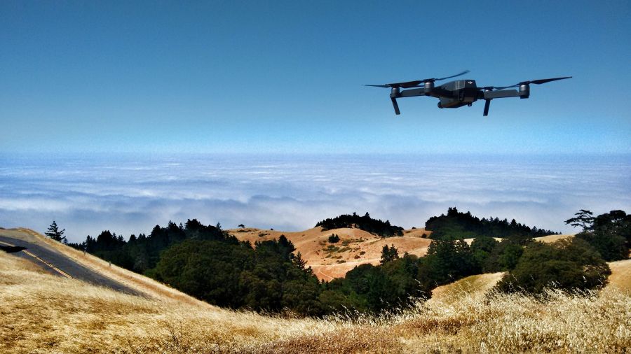 Drones surveillance Mavic Pro over the fog around Mt Tamalpais 