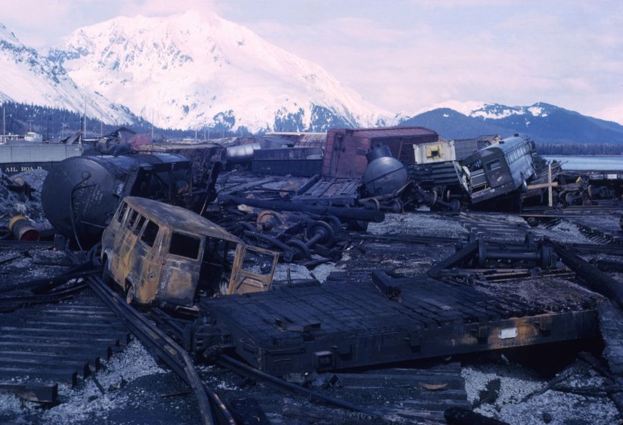 Drought or Alaska 1964 Good Friday earthquake and tsunami damage.  drought,flood,mining