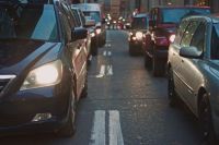 Traffic Rows of car headlights 