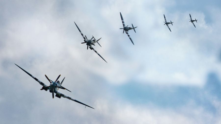 Aviation Tribute Spitfire merged flypast 