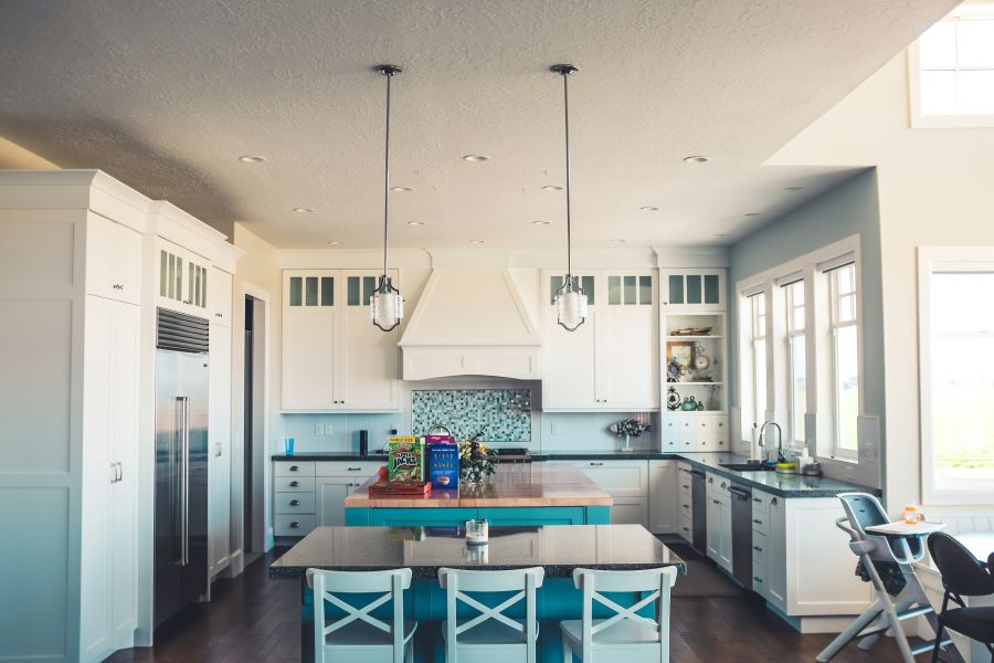 Real estate Blue white kitchen interior home,interior,kitchen