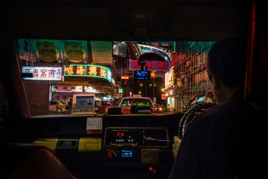 Taxi protest Inside a Hong Kong taxi, riding though the night hong kong,jordan,382 nathan rd