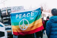 peace rally Among the many cleverly made signs at the Women’s March in Boston was this simple message of peace and acceptance. 