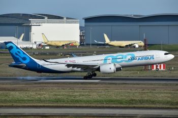 Airbus factory Airbus A330-900neo test aircraft in Toulouse-Blagnac Airport