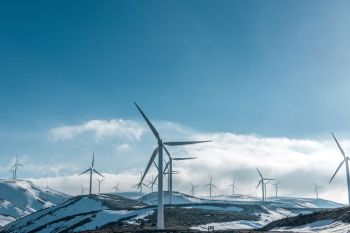 Energy transition All wind turbines side by side producing pure electricity without destroying our beloved planet Earth.