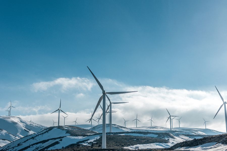 Energy transition All wind turbines side by side producing pure electricity without destroying our beloved planet Earth. 