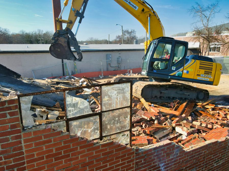 demolition Building is demolished in downtown Pittsboro to make room for a new two story venue as part of the SoCo project. 